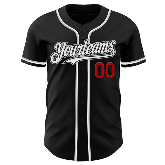 Custom Black White Gray-Red Authentic Baseball Jersey - Sky-Custom