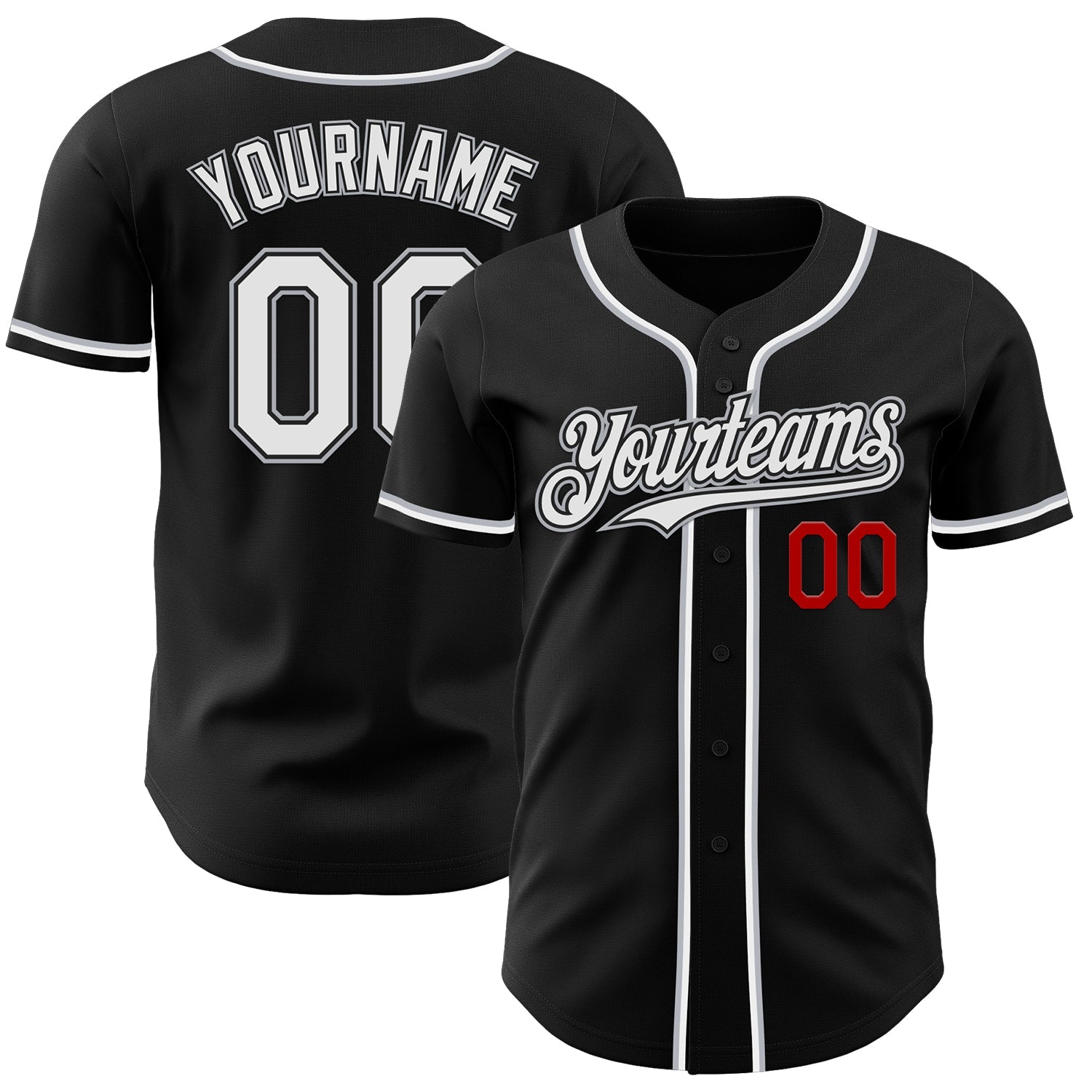 Custom Black White Gray-Red Authentic Baseball Jersey - Sky-Custom