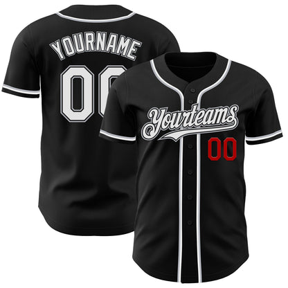 Custom Black White Gray-Red Authentic Baseball Jersey - Sky-Custom
