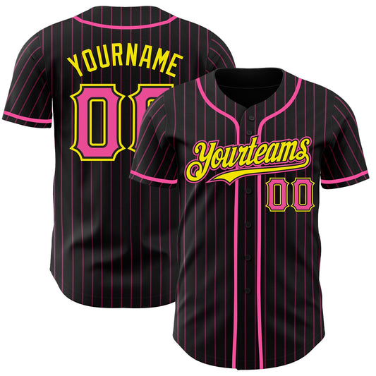 Custom Black Pink Pinstripe Light Yellow Authentic Baseball Jersey - Sky-Custom