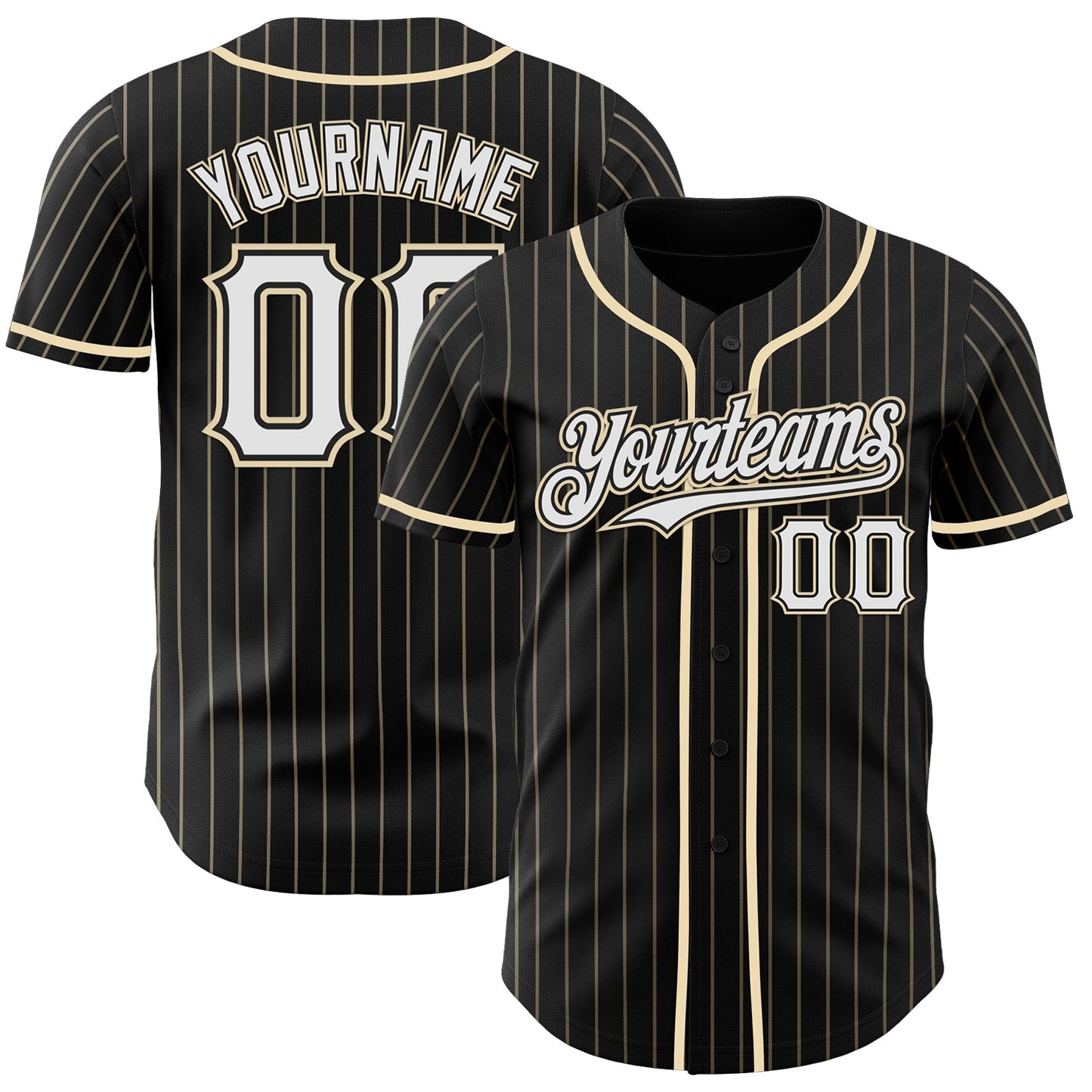 Custom Black Cream Pinstripe White Authentic Baseball Jersey - Sky-Custom