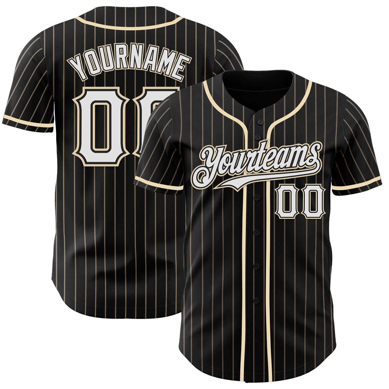 Custom Black Cream Pinstripe White Authentic Baseball Jersey - Sky-Custom
