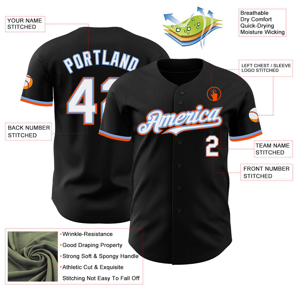 Custom Black White Powder Blue-Orange Authentic Baseball Jersey - Sky-Custom