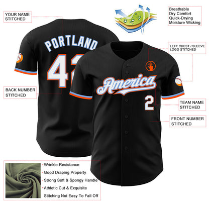 Custom Black White Powder Blue-Orange Authentic Baseball Jersey - Sky-Custom