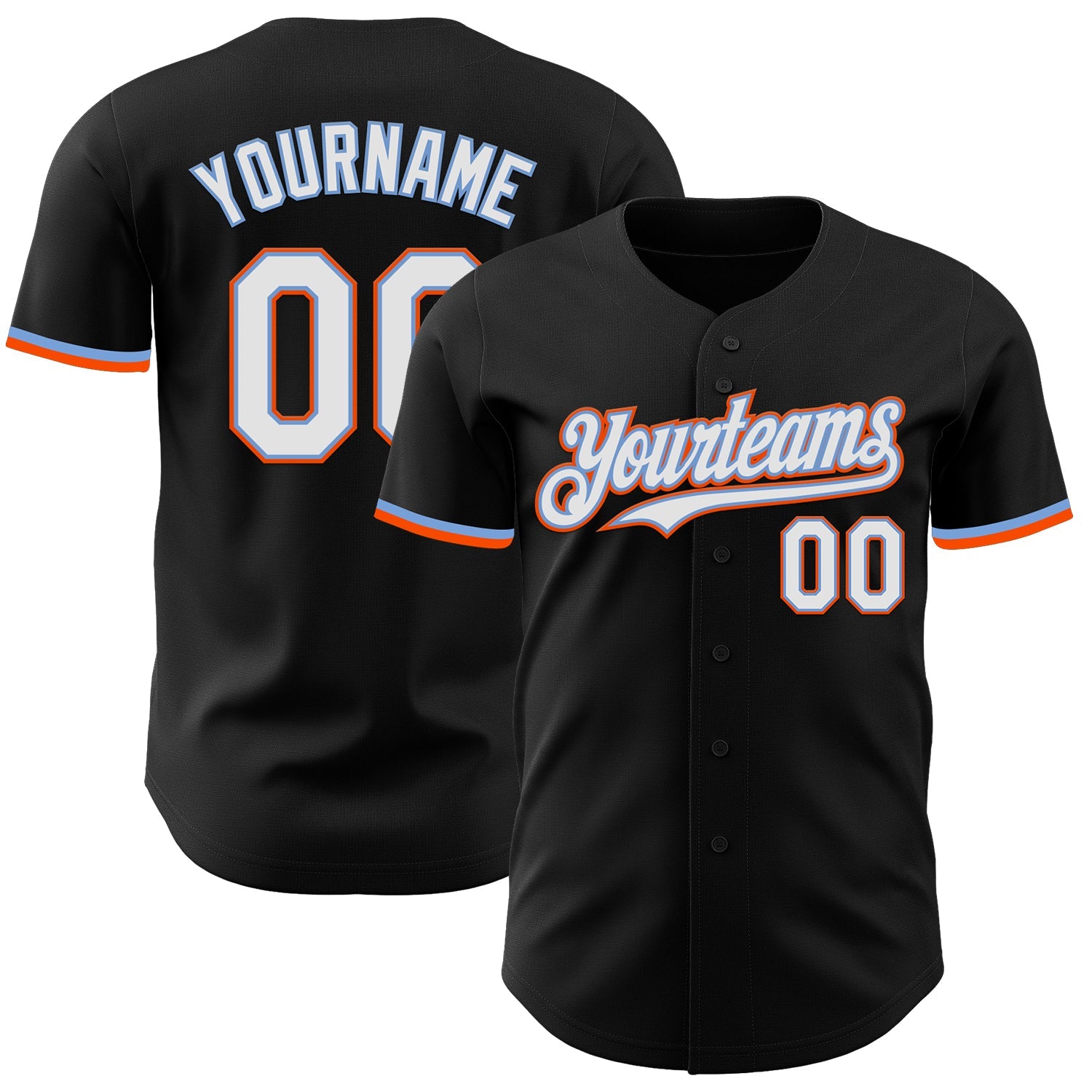 Custom Black White Powder Blue-Orange Authentic Baseball Jersey - Sky-Custom
