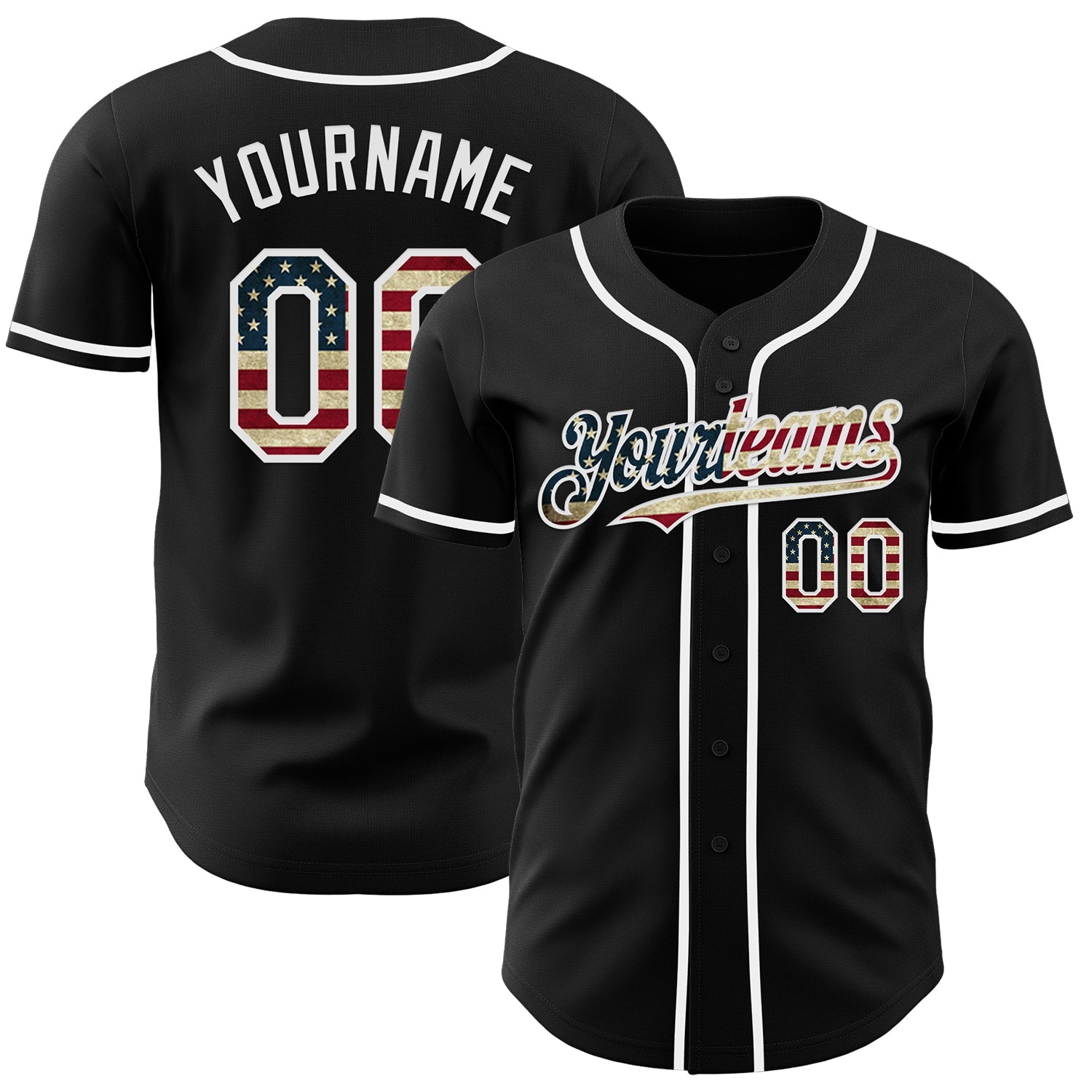 Custom Black Vintage USA Flag-White Authentic Baseball Jersey - Sky-Custom