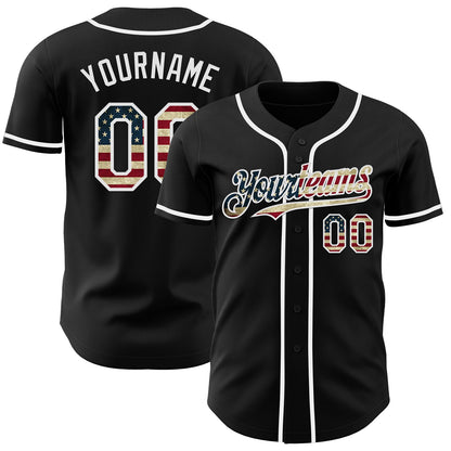 Custom Black Vintage USA Flag-White Authentic Baseball Jersey - Sky-Custom