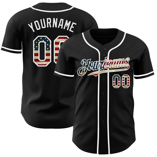 Custom Black Vintage USA Flag-White Authentic Baseball Jersey - Sky-Custom