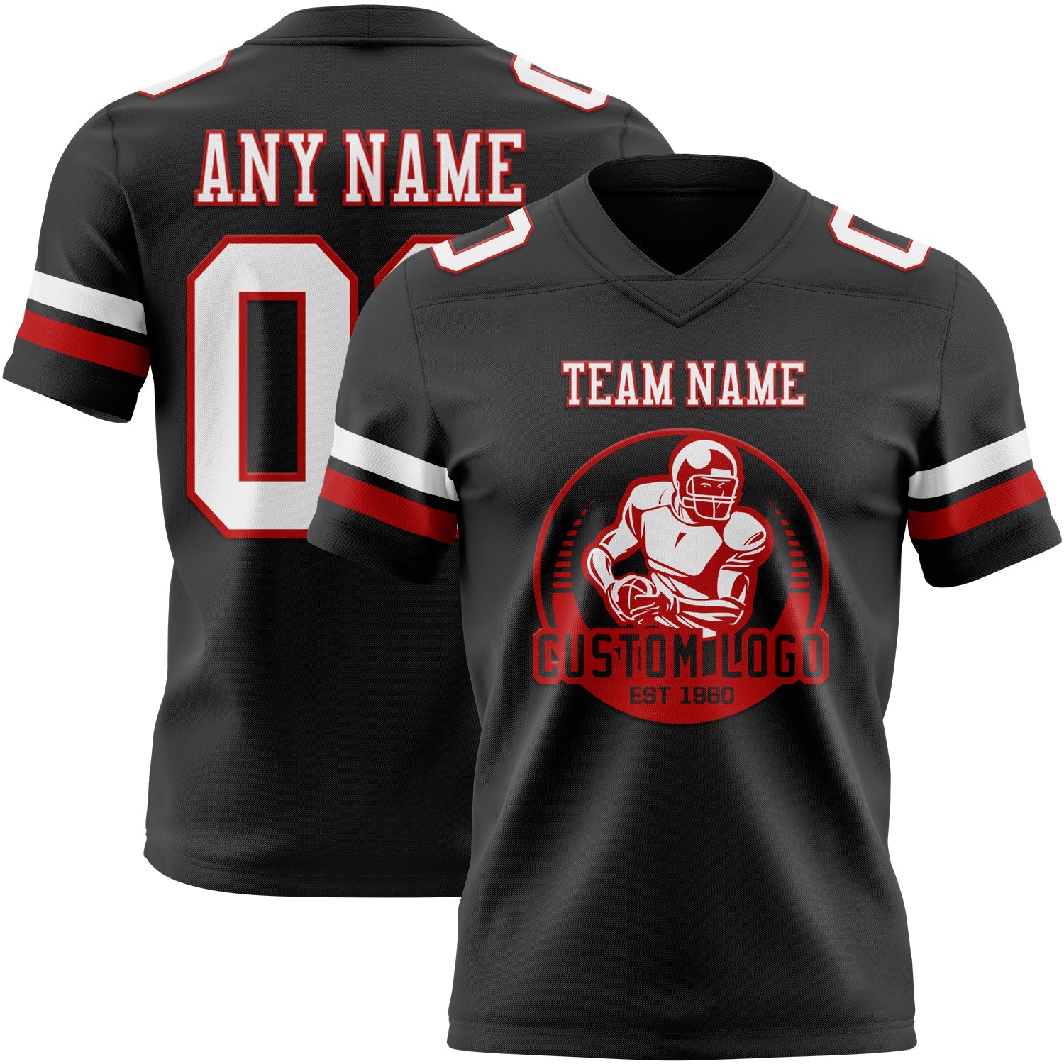 Custom Black White-Red Mesh Authentic Football Jersey - Sky-Custom