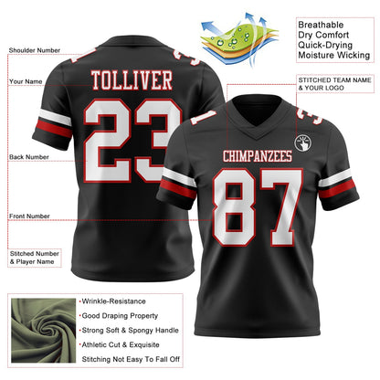 Custom Black White-Red Mesh Authentic Football Jersey - Sky-Custom
