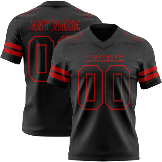 Custom Black Red Mesh Authentic Football Jersey - Sky-Custom