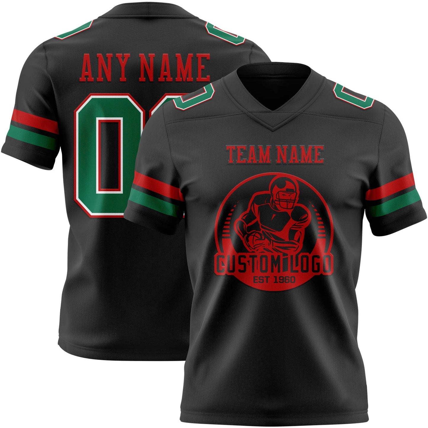 Custom Black Kelly Green White-Red Mesh Authentic Football Jersey - Sky-Custom