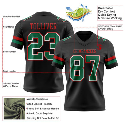 Custom Black Kelly Green White-Red Mesh Authentic Football Jersey - Sky-Custom
