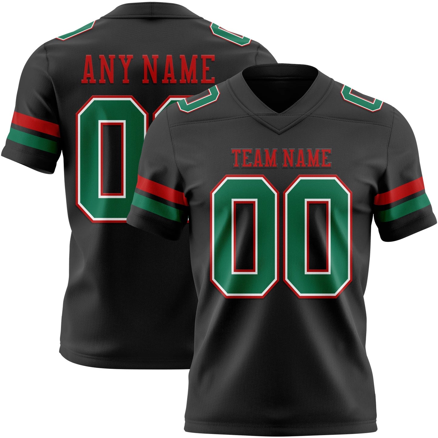 Custom Black Kelly Green White-Red Mesh Authentic Football Jersey - Sky-Custom