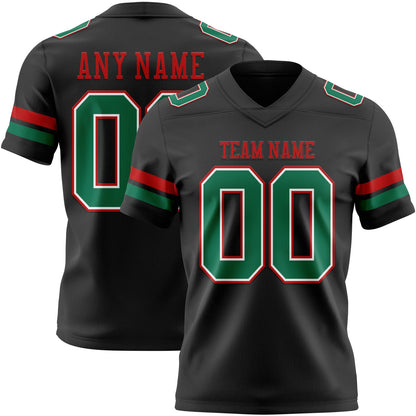 Custom Black Kelly Green White-Red Mesh Authentic Football Jersey - Sky-Custom