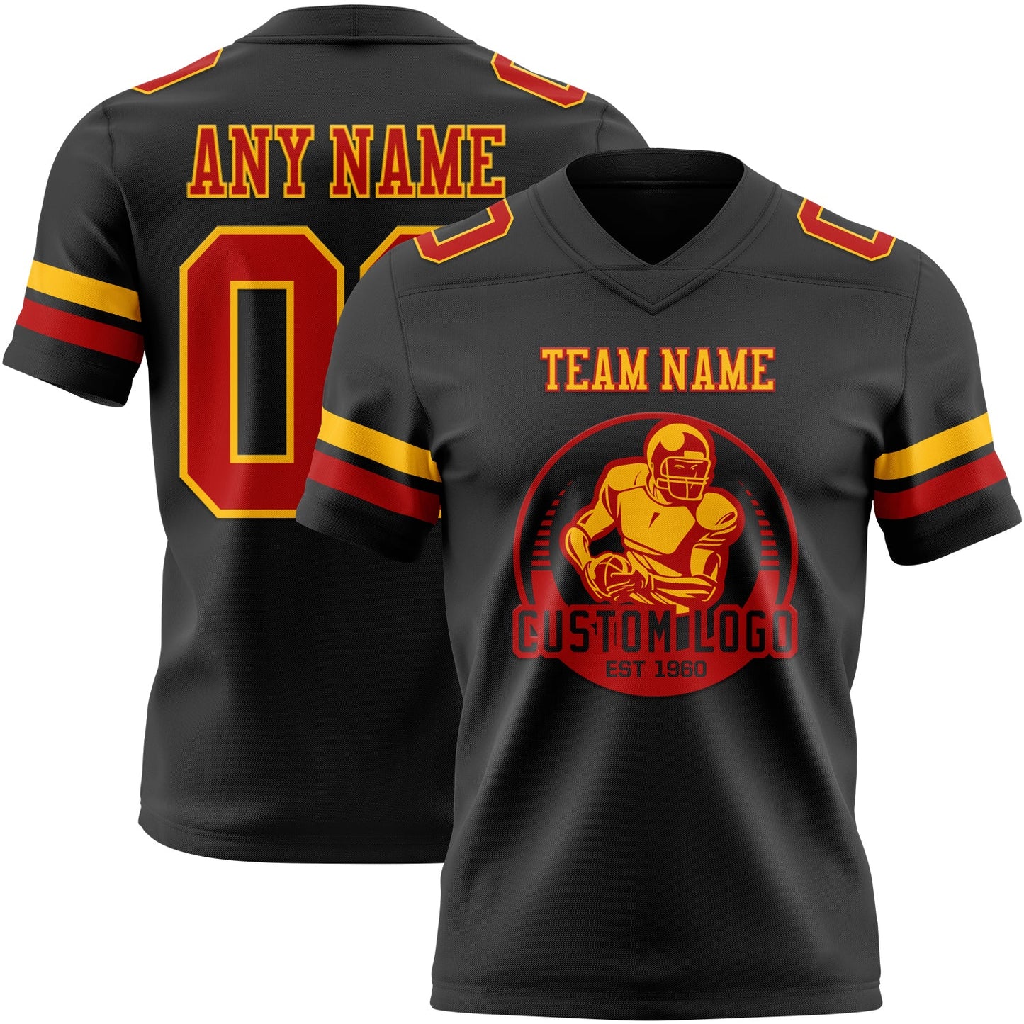 Custom Black Red-Gold Mesh Authentic Football Jersey - Sky-Custom