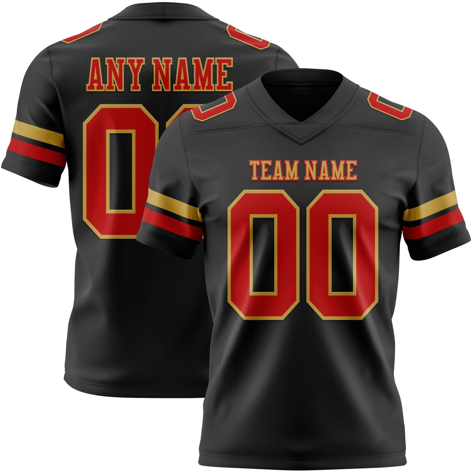 Custom Black Red-Old Gold Mesh Authentic Football Jersey - Sky-Custom