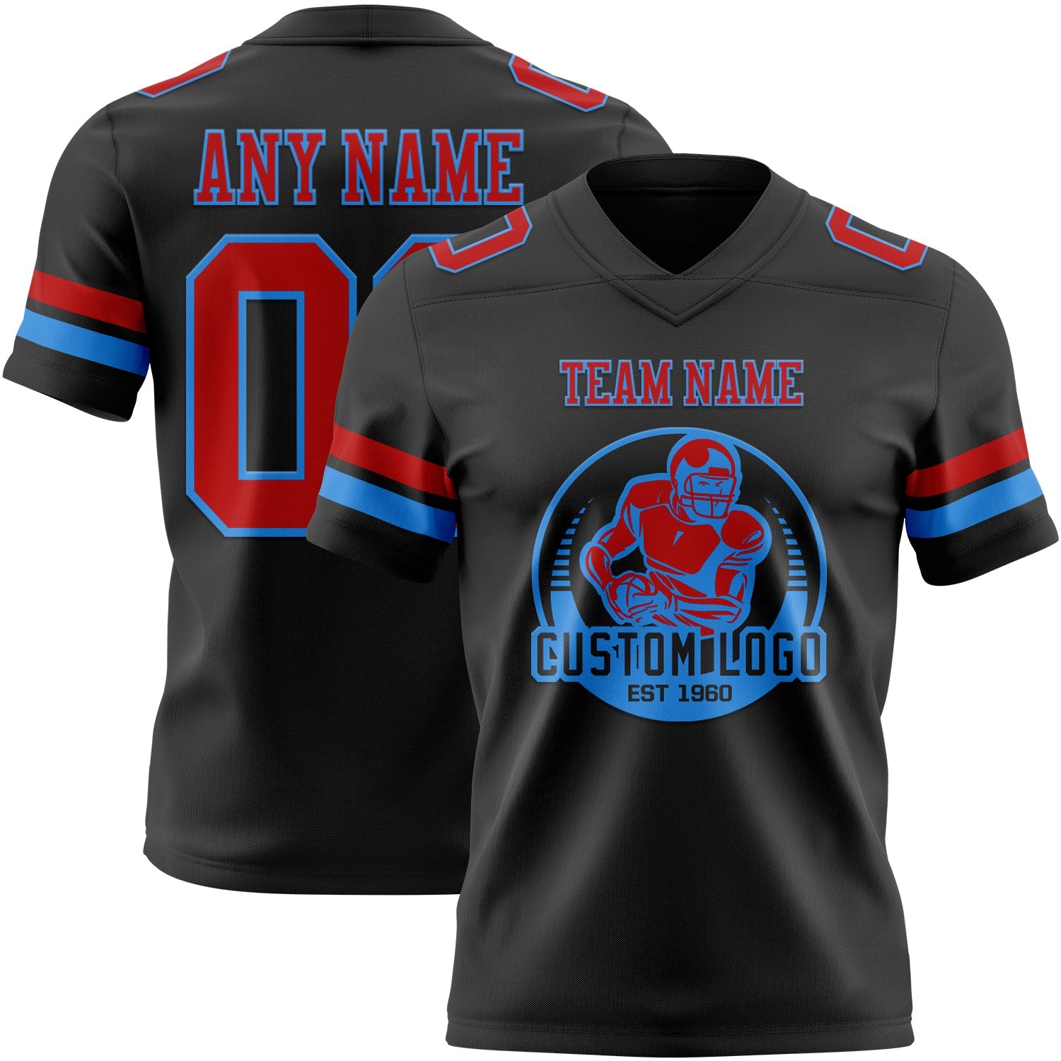 Custom Black Red-Powder Blue Mesh Authentic Football Jersey - Sky-Custom