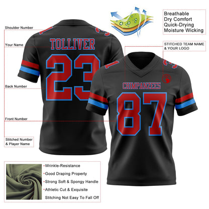 Custom Black Red-Powder Blue Mesh Authentic Football Jersey - Sky-Custom