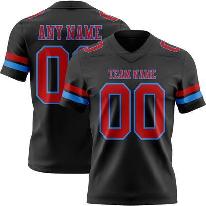 Custom Black Red-Powder Blue Mesh Authentic Football Jersey - Sky-Custom