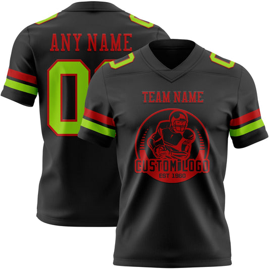 Custom Black Neon Green-Red Mesh Authentic Football Jersey - Sky-Custom