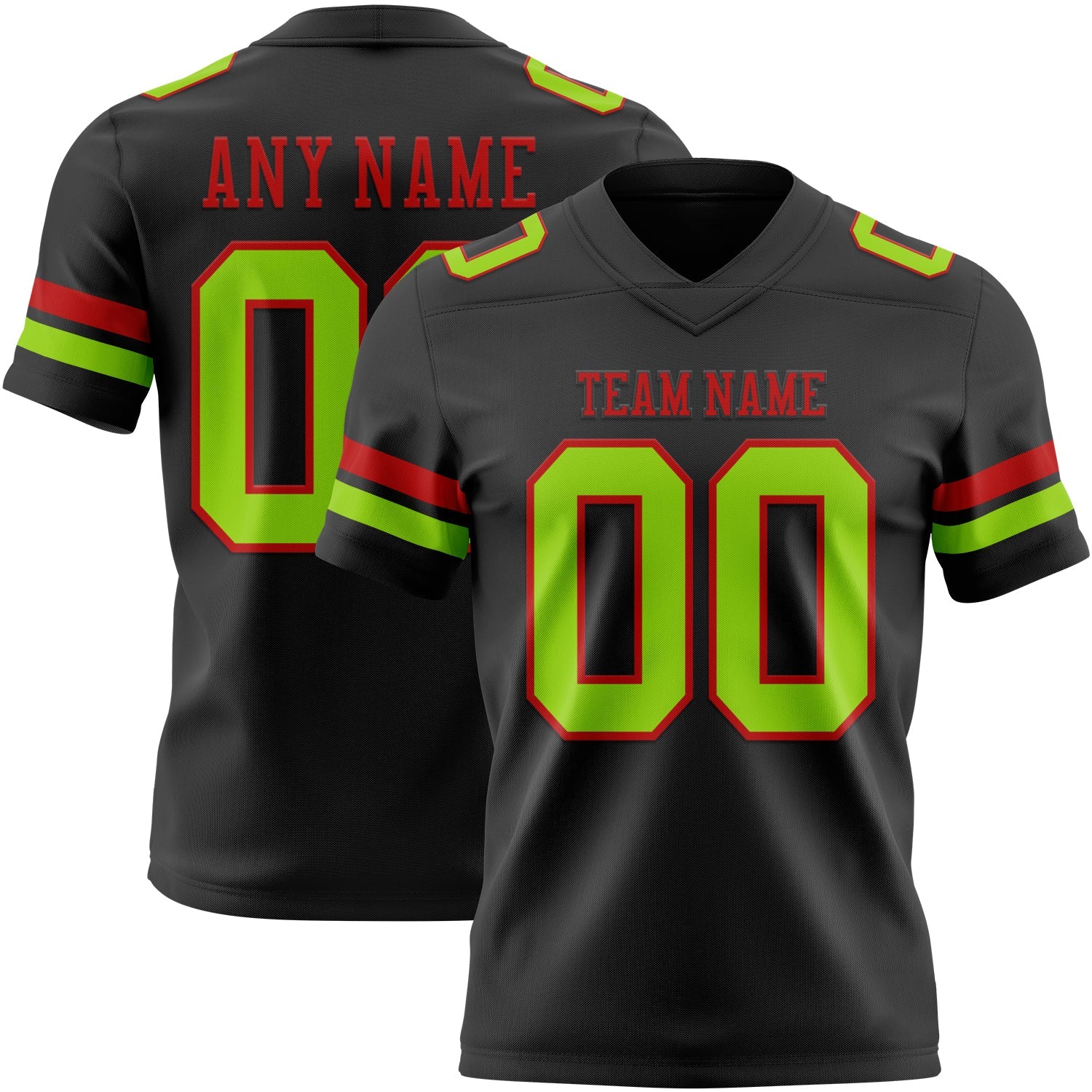 Custom Black Neon Green-Red Mesh Authentic Football Jersey - Sky-Custom