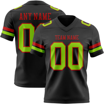Custom Black Neon Green-Red Mesh Authentic Football Jersey - Sky-Custom