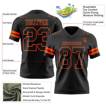 Custom Black Orange Mesh Authentic Football Jersey - Sky-Custom