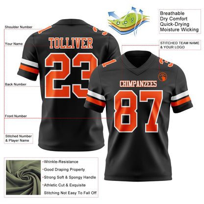 Custom Black Orange-White Mesh Authentic Football Jersey - Sky-Custom
