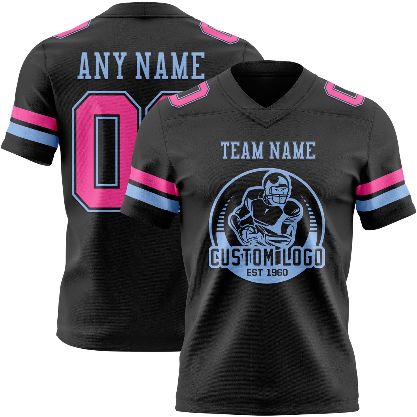 Custom Black Pink-Light Blue Mesh Authentic Football Jersey - Sky-Custom