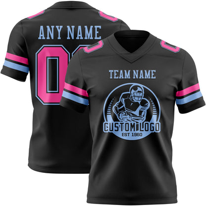 Custom Black Pink-Light Blue Mesh Authentic Football Jersey - Sky-Custom
