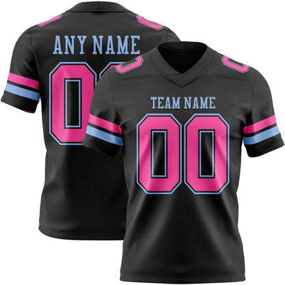 Custom Black Pink-Light Blue Mesh Authentic Football Jersey - Sky-Custom