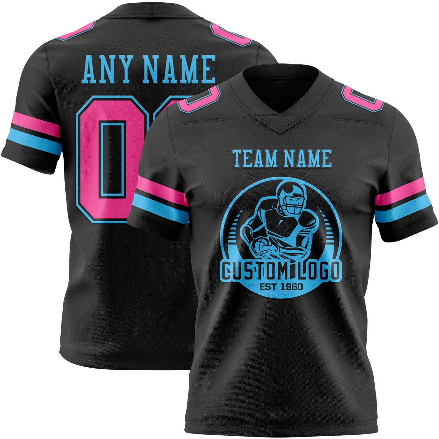 Custom Black Pink-Sky Blue Mesh Authentic Football Jersey - Sky-Custom