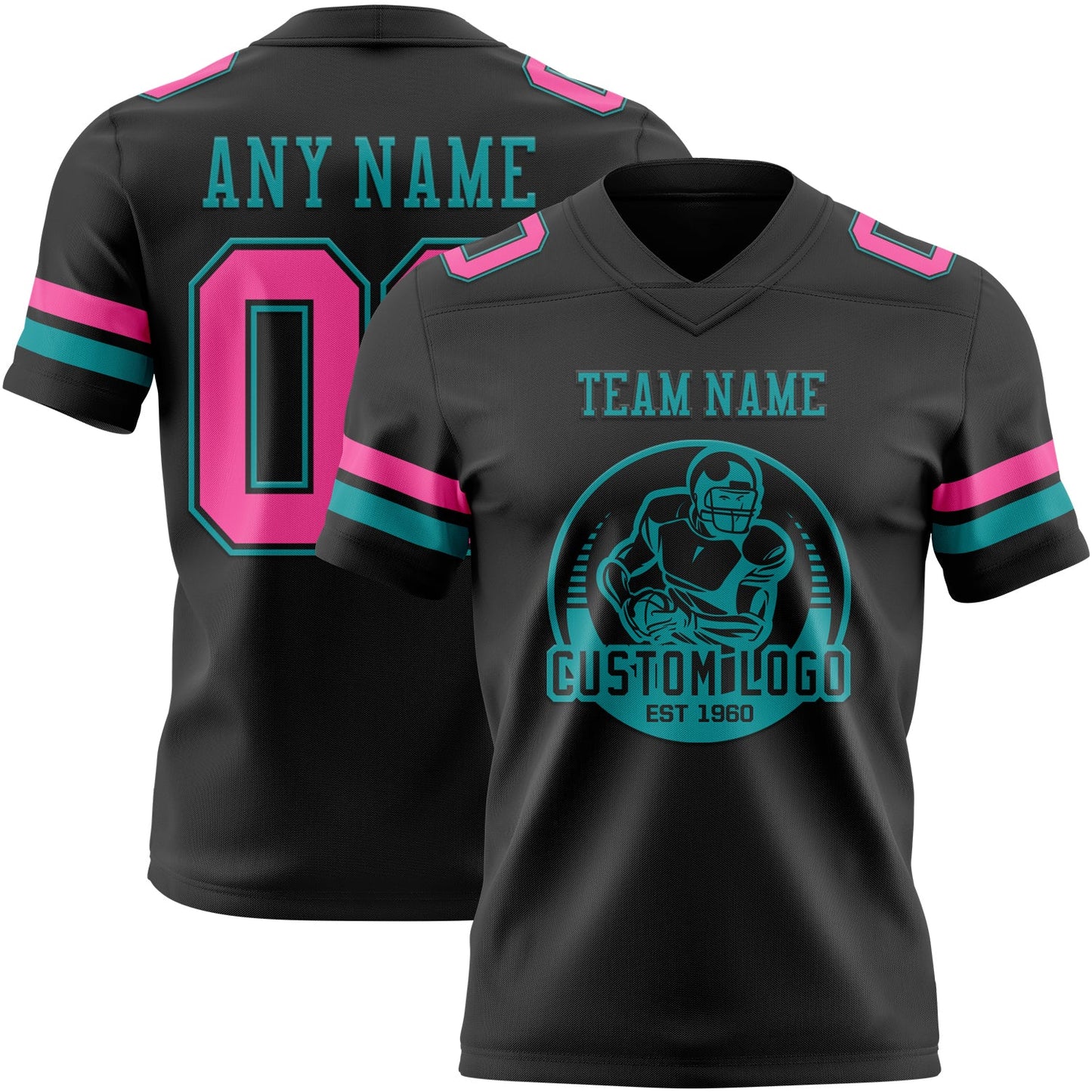 Custom Black Pink-Teal Mesh Authentic Football Jersey - Sky-Custom