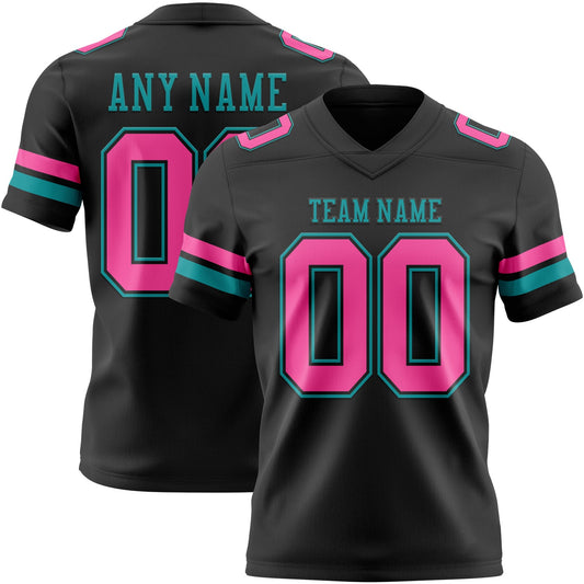Custom Black Pink-Teal Mesh Authentic Football Jersey - Sky-Custom