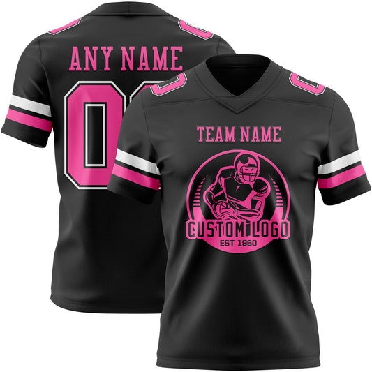 Custom Black Pink-White Mesh Authentic Football Jersey - Sky-Custom