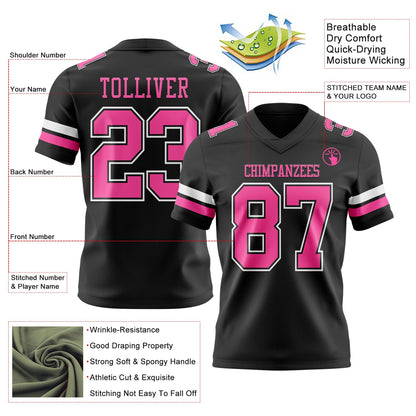 Custom Black Pink-White Mesh Authentic Football Jersey - Sky-Custom
