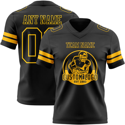 Custom Black Gold Mesh Authentic Football Jersey - Sky-Custom