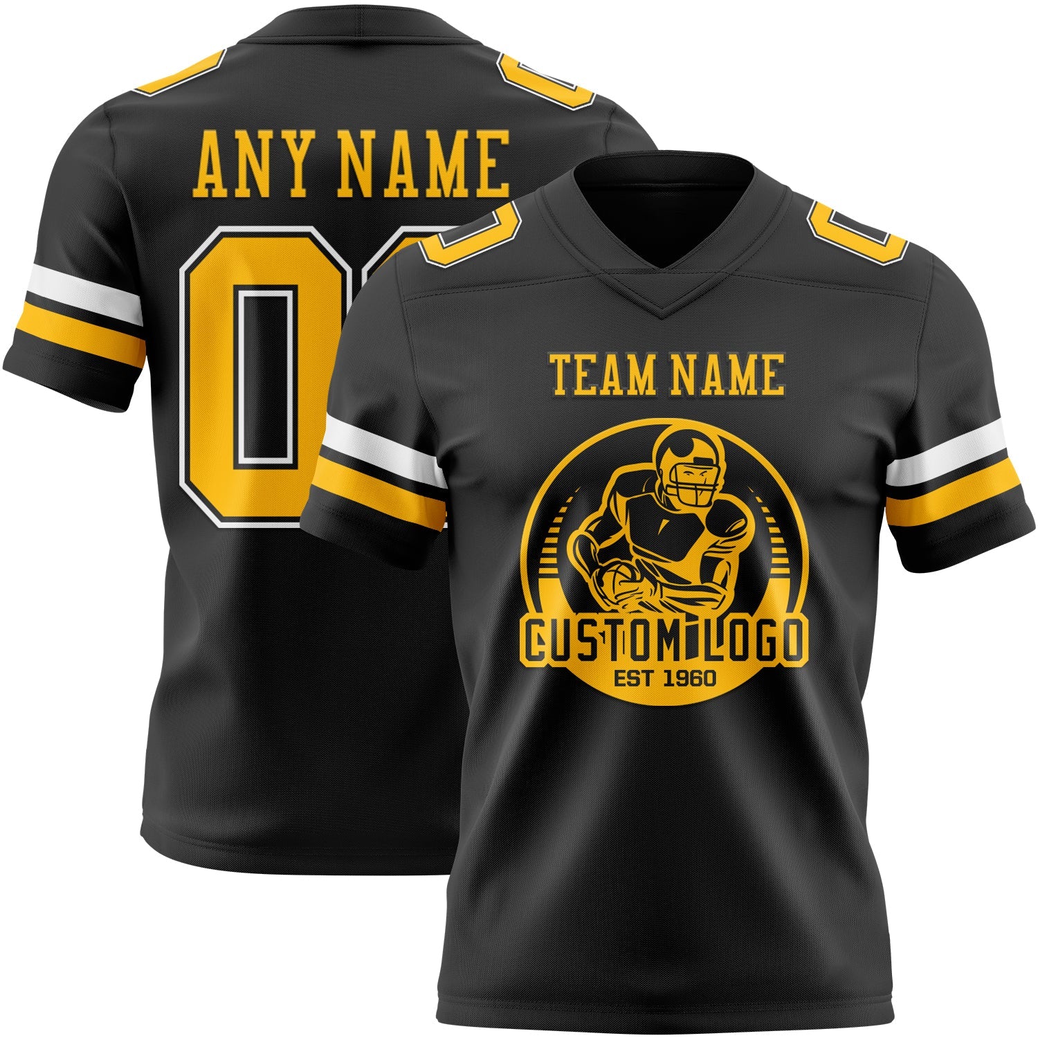Custom Black Gold-White Mesh Authentic Football Jersey - Sky-Custom