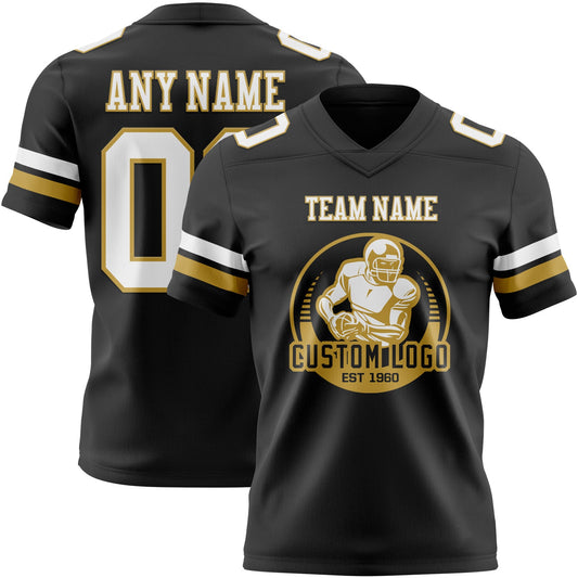 Custom Black White-Old Gold Mesh Authentic Football Jersey - Sky-Custom