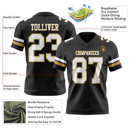 Custom Black White-Old Gold Mesh Authentic Football Jersey - Sky-Custom