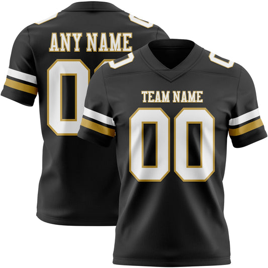 Custom Black White-Old Gold Mesh Authentic Football Jersey - Sky-Custom