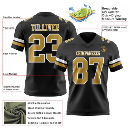 Custom Black Old Gold-White Mesh Authentic Football Jersey - Sky-Custom