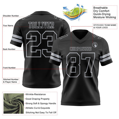 Custom Black Gray Mesh Authentic Football Jersey - Sky-Custom
