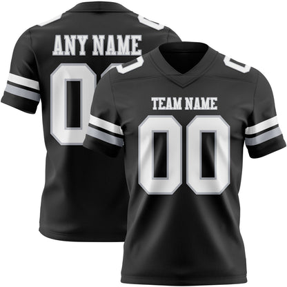 Custom Black White-Gray Mesh Authentic Football Jersey - Sky-Custom