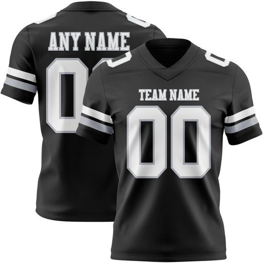 Custom Black White-Gray Mesh Authentic Football Jersey - Sky-Custom
