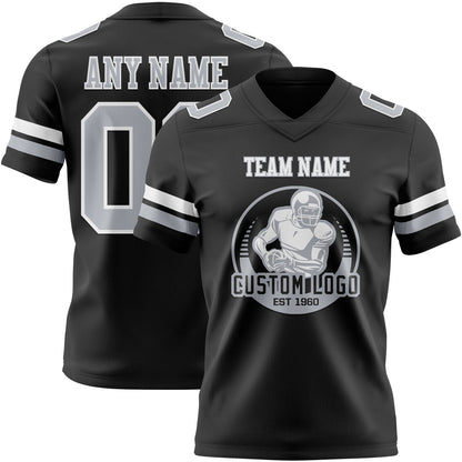 Custom Black Gray-White Mesh Authentic Football Jersey - Sky-Custom