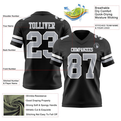 Custom Black Gray-White Mesh Authentic Football Jersey - Sky-Custom