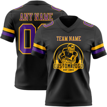 Custom Black Purple-Gold Mesh Authentic Football Jersey - Sky-Custom