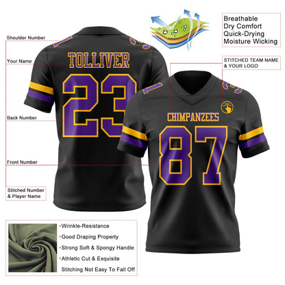 Custom Black Purple-Gold Mesh Authentic Football Jersey - Sky-Custom